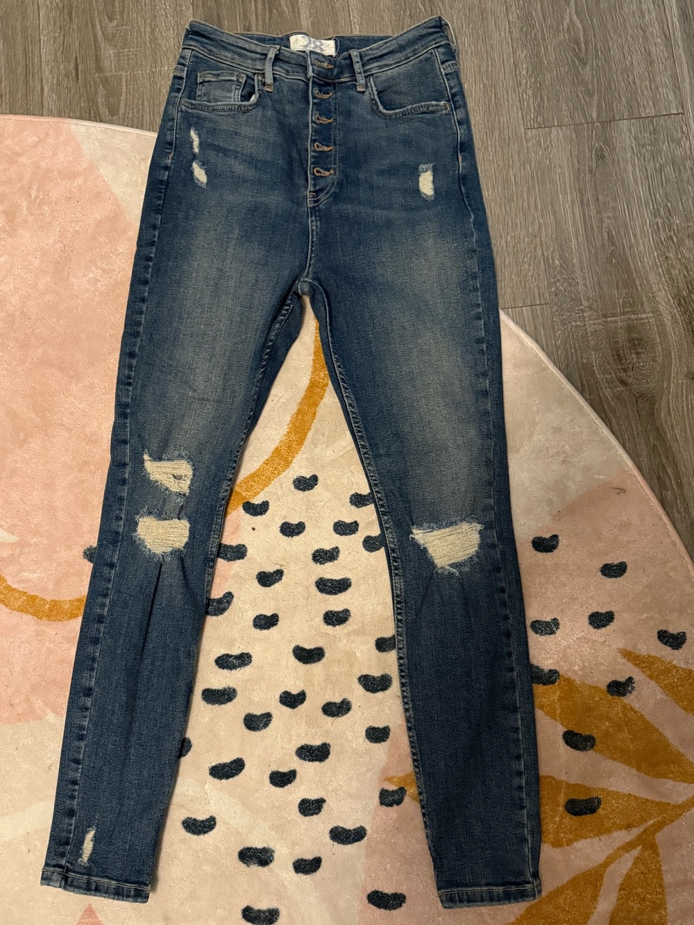 Free People High-Rise Distressed Skinny Jeans - Dark Blue